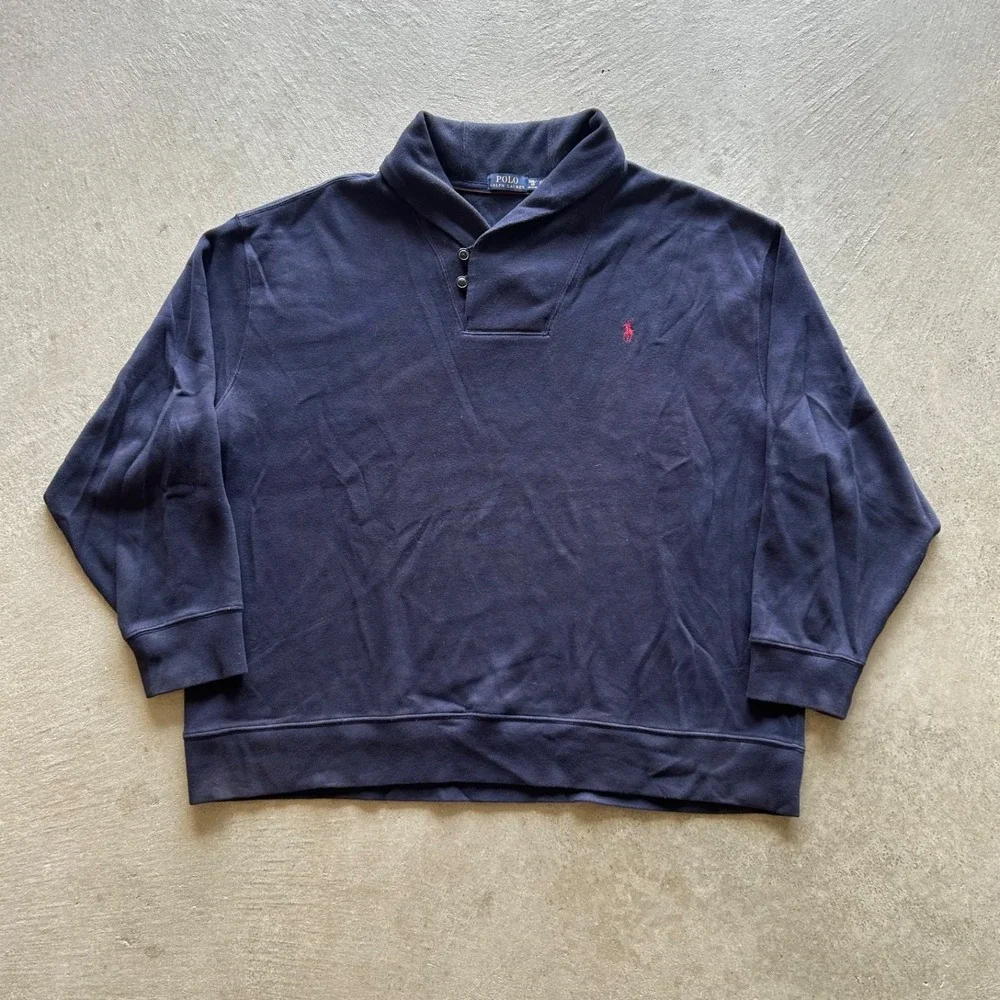 Polo Ralph Lauren Sweater Mens 3XB Big Navy Blue Shawl Collar Pony Pullover Knit